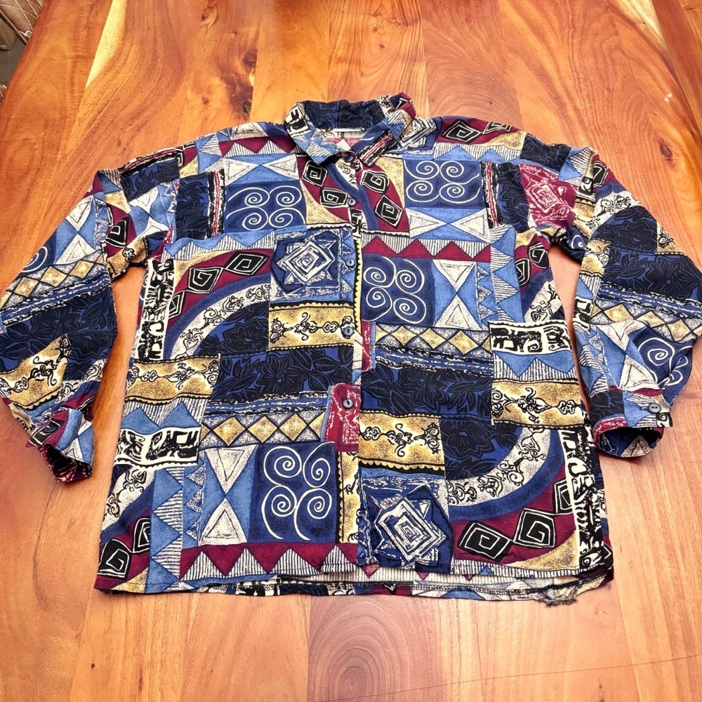 Vintage Floral Paisley Pattern Boho Festival Hippie Button Down Shirt Blouse - Picture 4 of 10